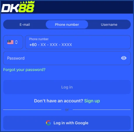 DashKing88 login screen