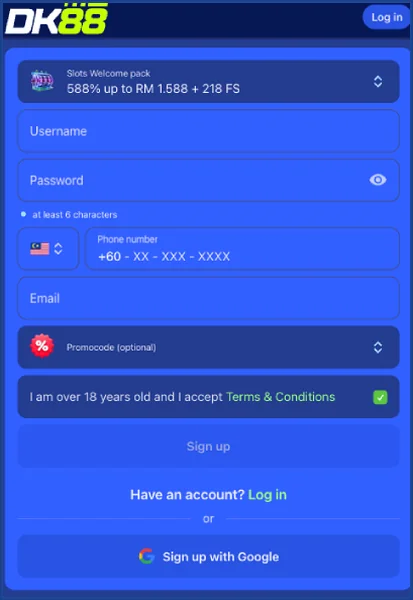 DashKing88 registration form